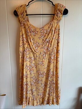 Old Navy Yellow Floral Midi Dress with Ruffled Straps